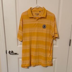 NHL Boston Bruins Columbia Men’s Golden Yellow Striped Polo Golf Shirt